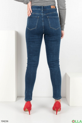 Жіночі сині джинси-скінні на флісі