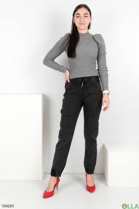 Жіночі темно-сірі джинси-джоггери на флісі