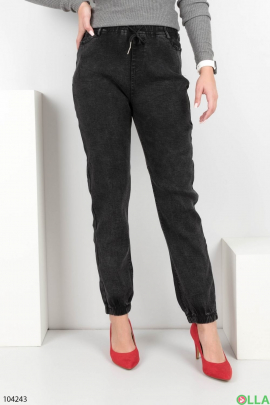 Жіночі темно-сірі джинси-джоггери на флісі