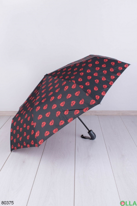Женский черно-красный зонт с рисунком