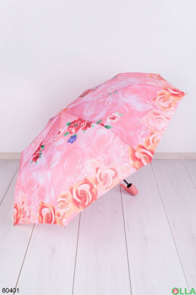 Женский розовый зонт с рисунком