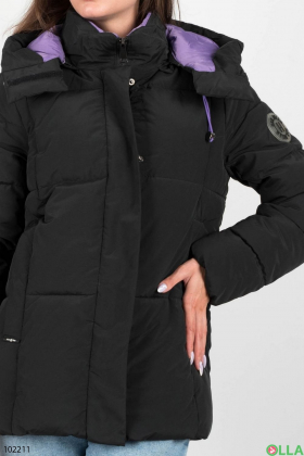 Women's winter black jacket with a hood