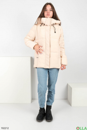 Женская зимняя бежевая куртка с капюшоном