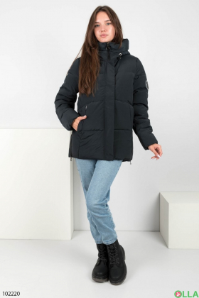 Женская зимняя темно-синяя куртка с капюшоном