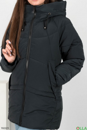 Женская зимняя темно-синяя куртка с капюшоном