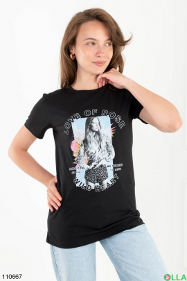 Women's black printed T-shirt