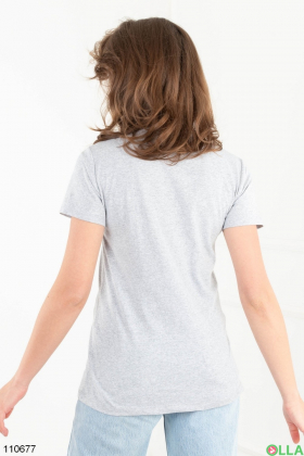 Женская серая футболка с принтом