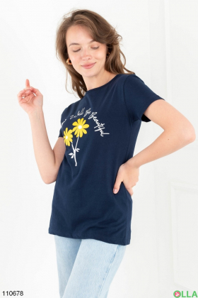 Women's dark blue printed T-shirt