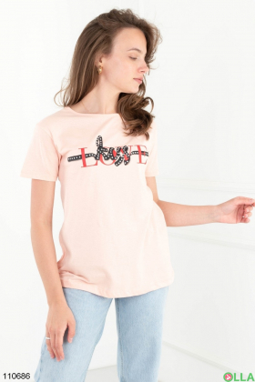 Женская коралловая футболка с принтом