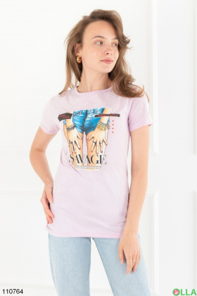 Женская лиловая футболка с принтом