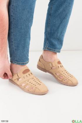 Мужские светло-бежевые туфли с перфорацией