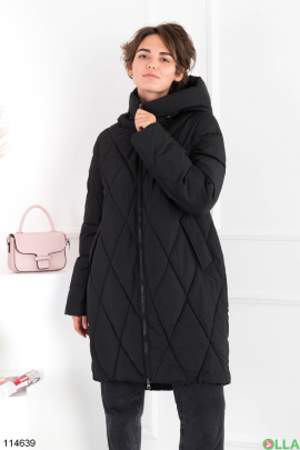 Женская черная зимняя куртка с капюшоном