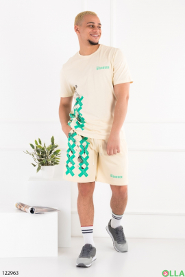 Мужской светло-бежевый комплект из футболки и шорт