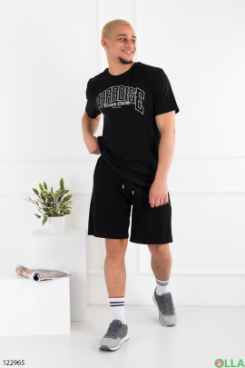 Чоловічий чорний комплект з футболки та шорт