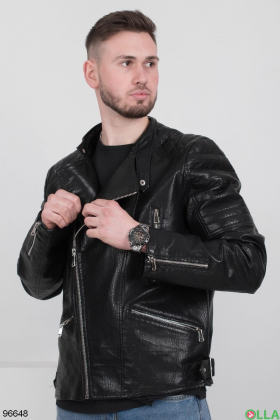 Чоловіча чорна куртка з еко-шкіри
