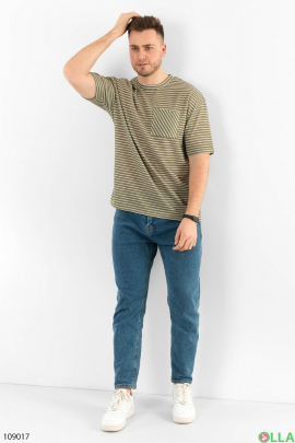 Мужская футболка цвета хаки в полоску