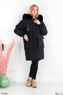 Жіноча чорна зимова куртка з капюшоном