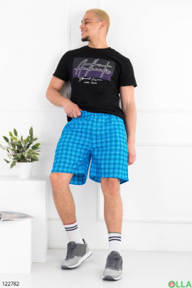 Men's blue checkered beach shorts