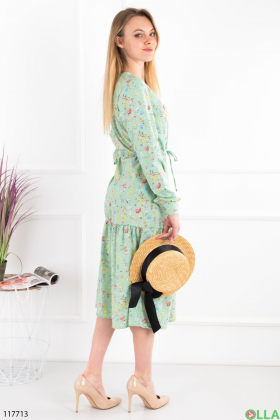 Женское светло-бирюзовое платье с цветочным принтом