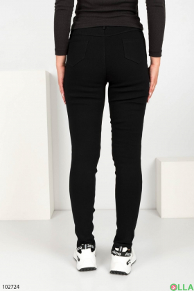Жіночі чорні джинси-скінні на флісі
