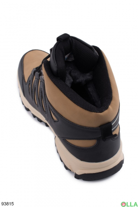 Мужские зимние черно-бежевые кроссовки на шнуровке