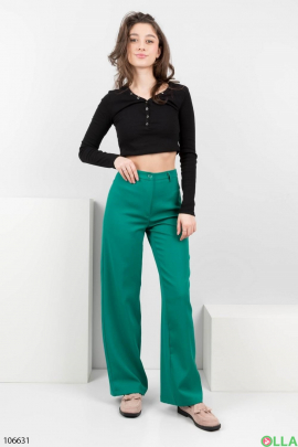 Женские зеленые брюки-клёш