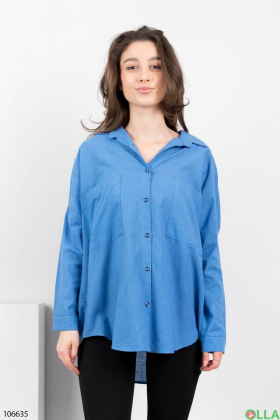 Жіноча синя сорочка на ґудзиках