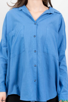 Женская синяя рубашка на пуговицах