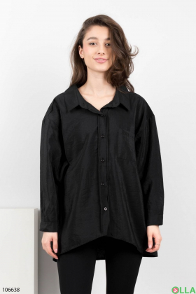 Жіноча чорна сорочка на ґудзиках