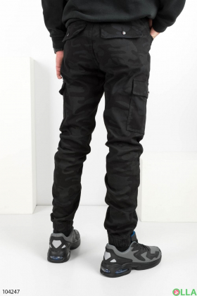 Мужские черно-серые джинсы-карго на флисе