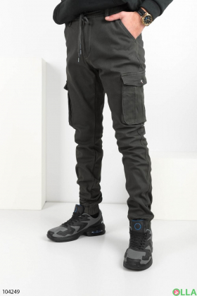 Мужские темно-серые джинсы-карго на флисе