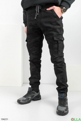 Мужские черно-серые джинсы-карго на флисе