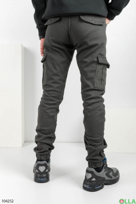 Мужские темно-серые джинсы-карго на флисе