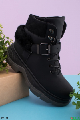 Women's black lace-up boots
