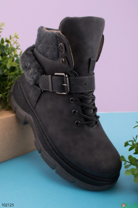 Women's dark gray lace-up boots