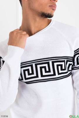 Men's white sweater with ornament
