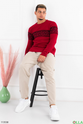 Мужской красный свитер с орнаментом