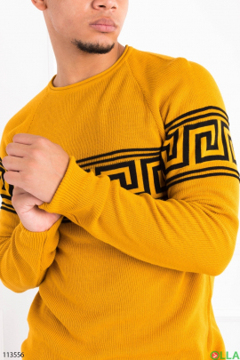 Men's dark yellow sweater with ornament