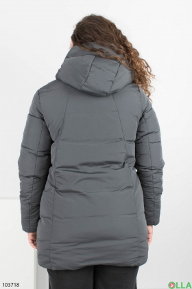 Women's winter dark gray jacket with a hood