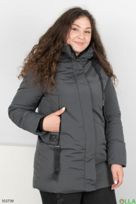 Women's winter dark gray jacket with a hood