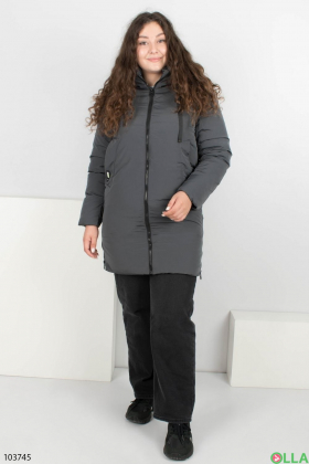 Женская зимняя темно-серая куртка с капюшоном