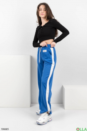 Женские синие с белыми вставками спортивные брюки