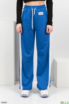 Женские синие с белыми вставками спортивные брюки