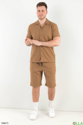 Men's brown shirt and shorts suit