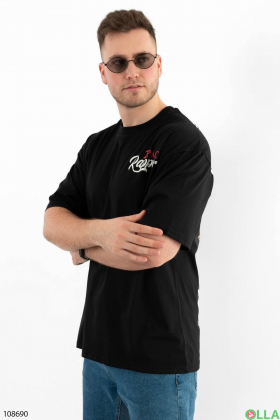 Men's black T-shirt with a pattern on the back