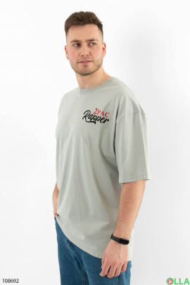 Men's green T-shirt with a pattern on the back