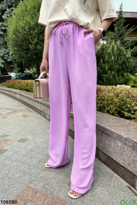 Женские розовые брюки-палаццо 