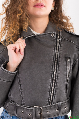 Жіноча сіра куртка з еко-шкіри