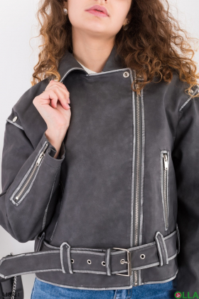 Жіноча сіра куртка з еко-шкіри