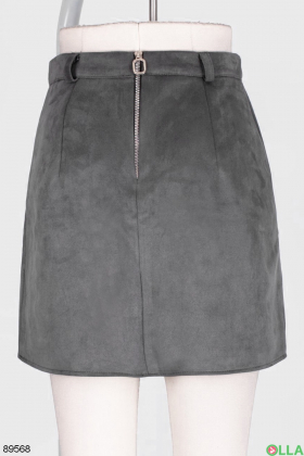 Women's gray eco-suede skirt